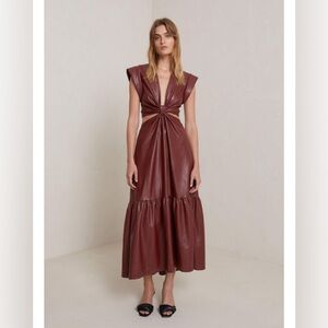 ALC Leather Burgundy Cutout Maxi Dress